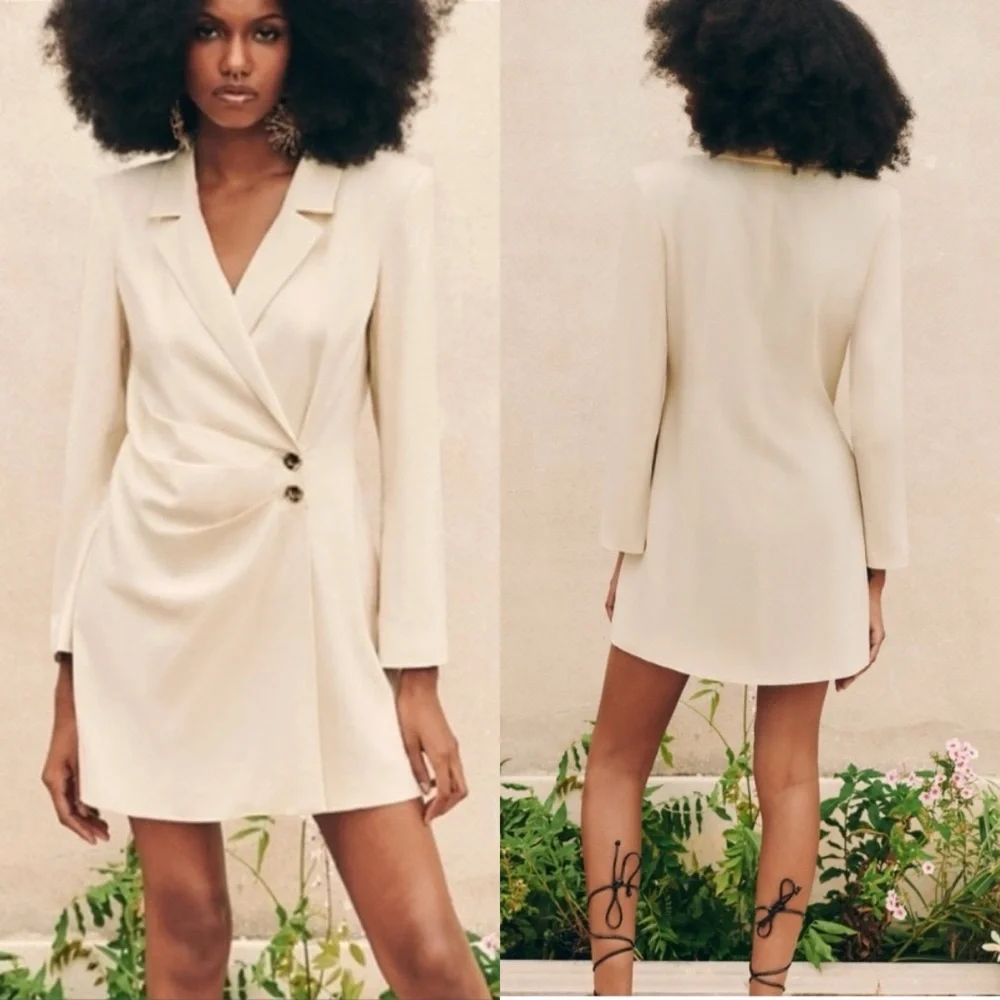 π ZARA CREAM LINEN BLEND BLAZER DRESS! - Picture 6 of 16